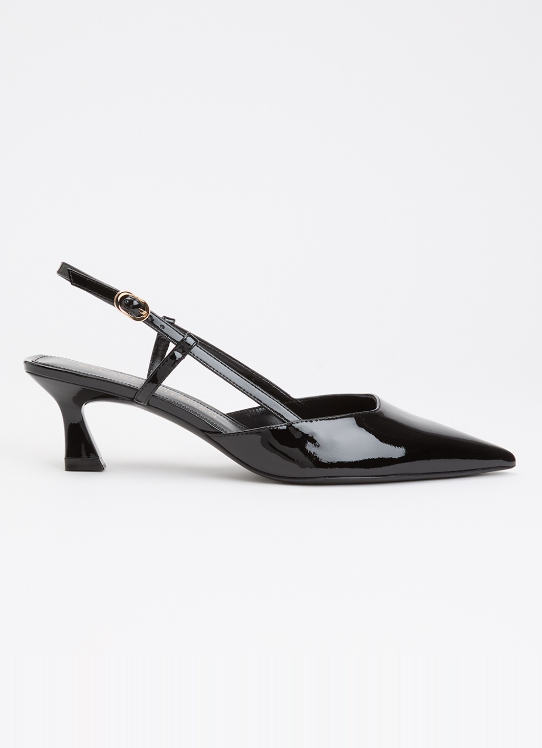 Stuart Weitzman Vinnie 50 Gala slingback van lakleer - voorkant zwart