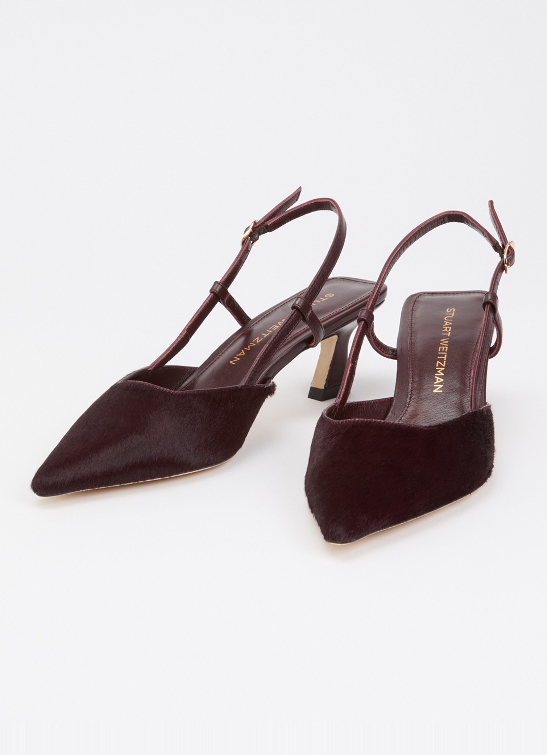Stuart Weitzman Vinnie 50 slingback van suède met details van leer - detail 3 bordeauxrood