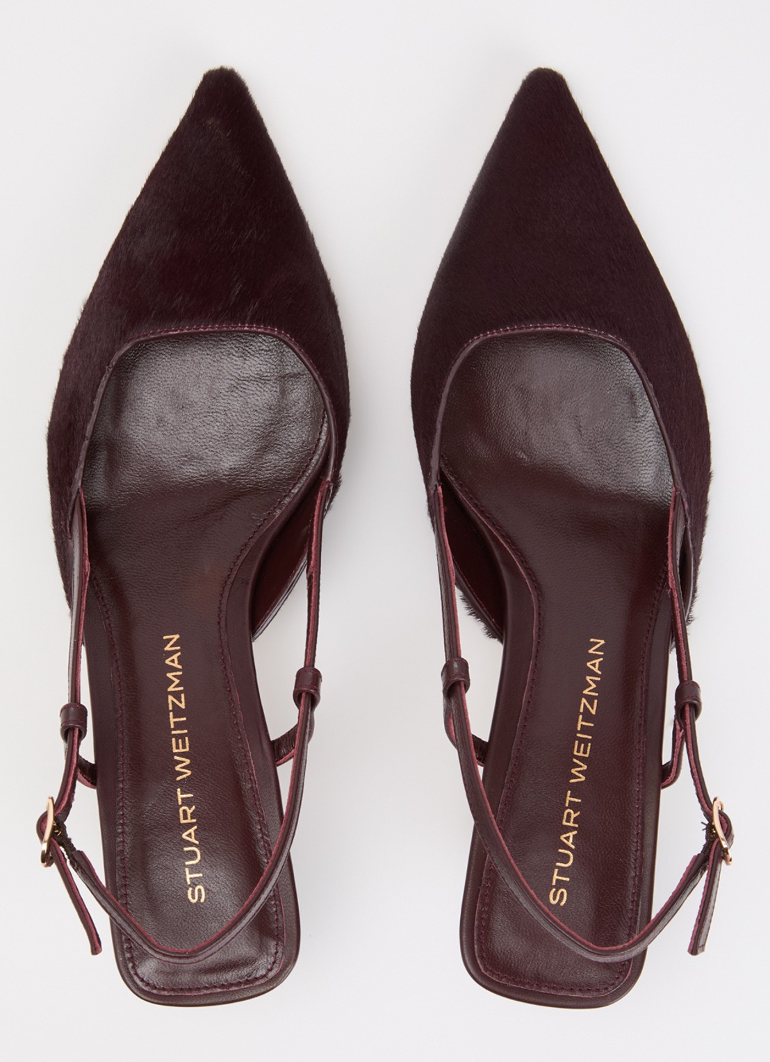 Stuart Weitzman Vinnie 50 slingback van suède met details van leer - detail 4 bordeauxrood