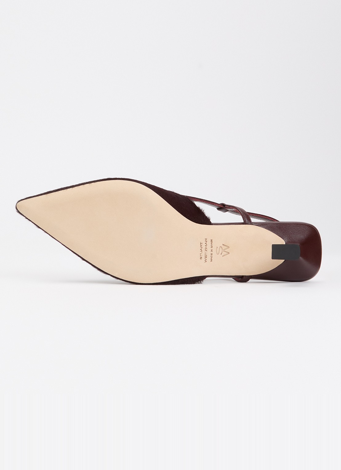 Stuart Weitzman Vinnie 50 slingback van suède met details van leer - detail 5 bordeauxrood
