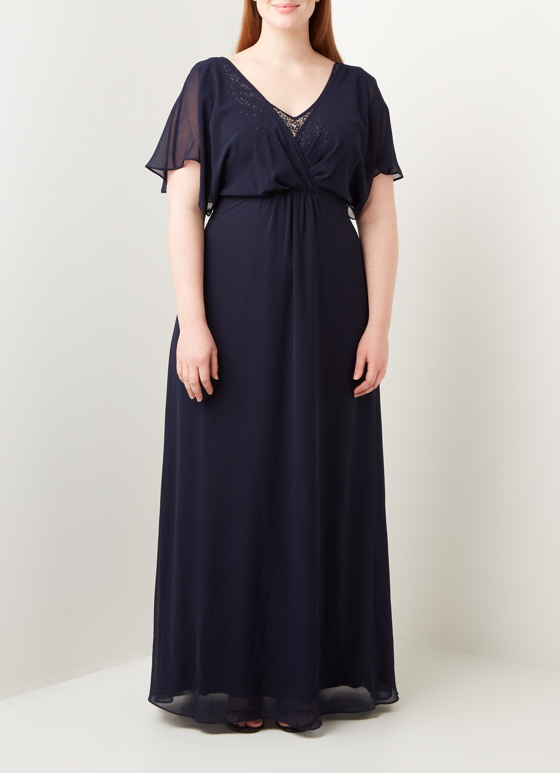 Studio 8 Albertina maxi jurk van chiffon met vlindermouw en pailletten - voorkant 3 blauw