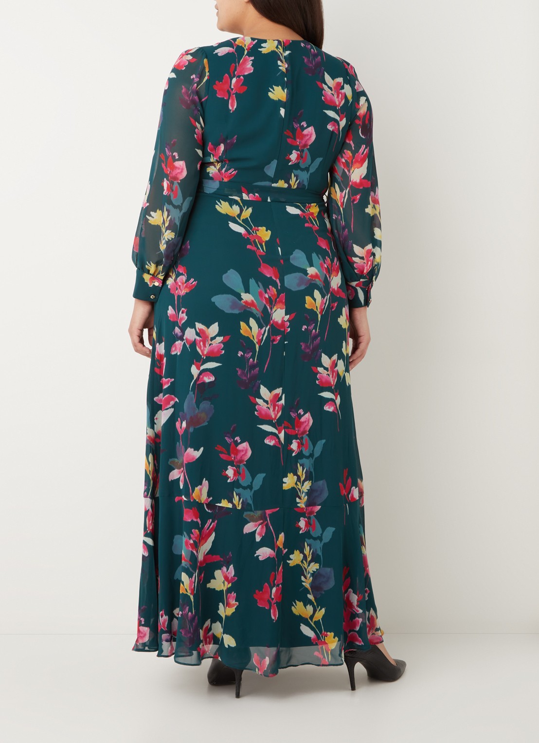 Studio 8 Milana maxi jurk met strikceintuur en bloemenprint - achterkant 4 donkergroen
