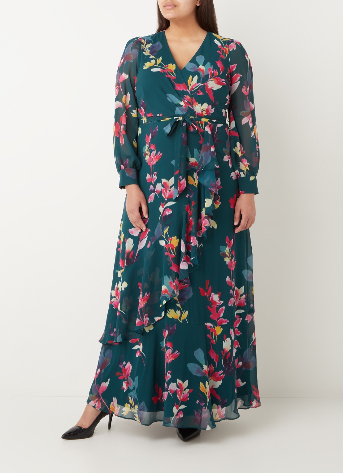 Studio 8 Milana maxi jurk met strikceintuur en bloemenprint - detail 3 donkergroen