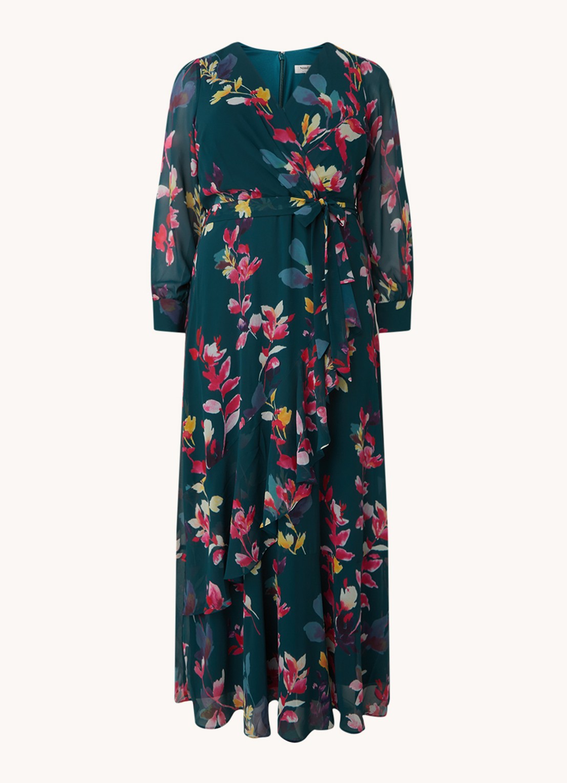 Studio 8 Milana maxi jurk met strikceintuur en bloemenprint - voorkant donkergroen