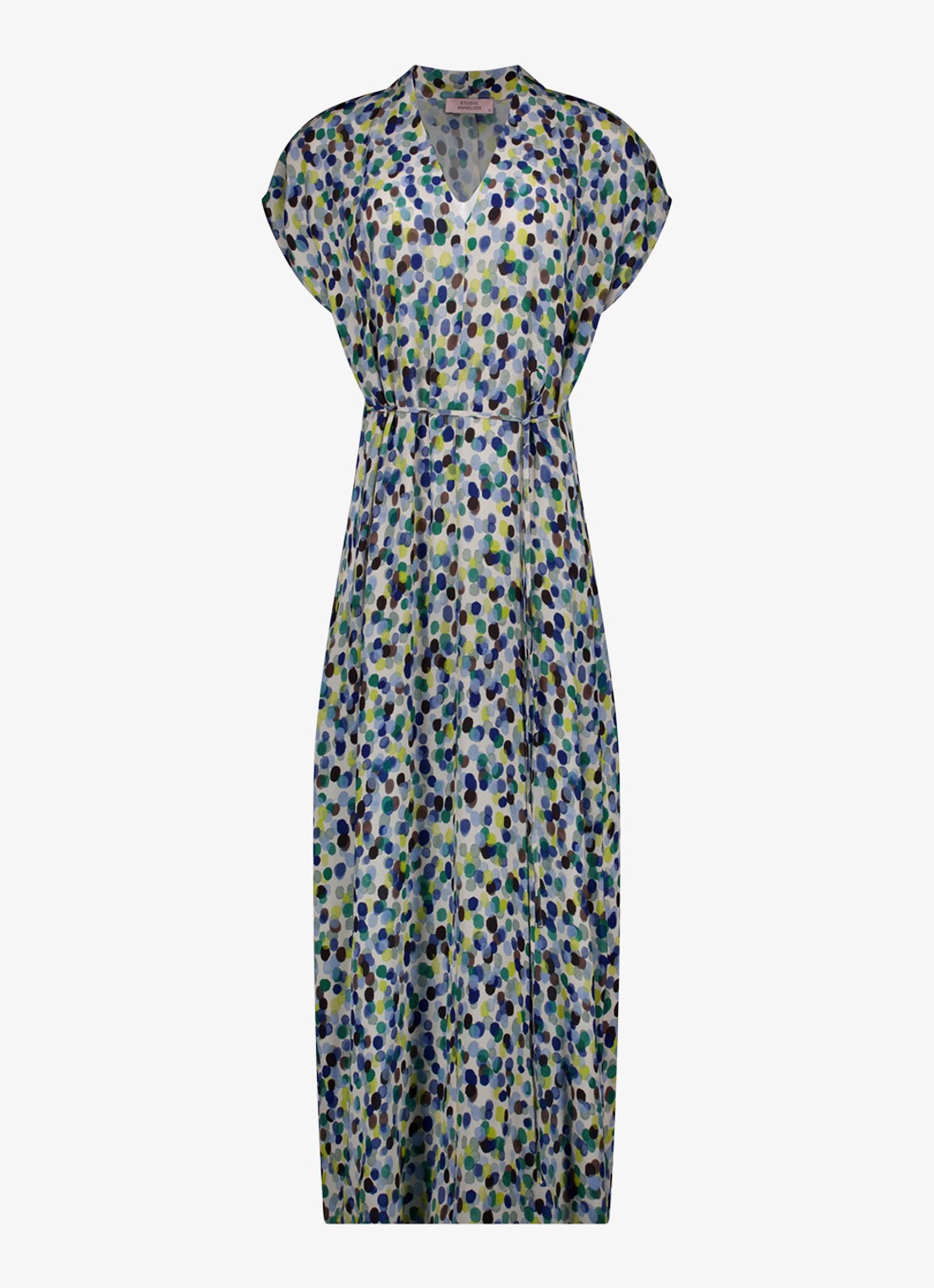 Studio Anneloes Andra maxi tuniekjurk met stippenprint - voorkant blauw