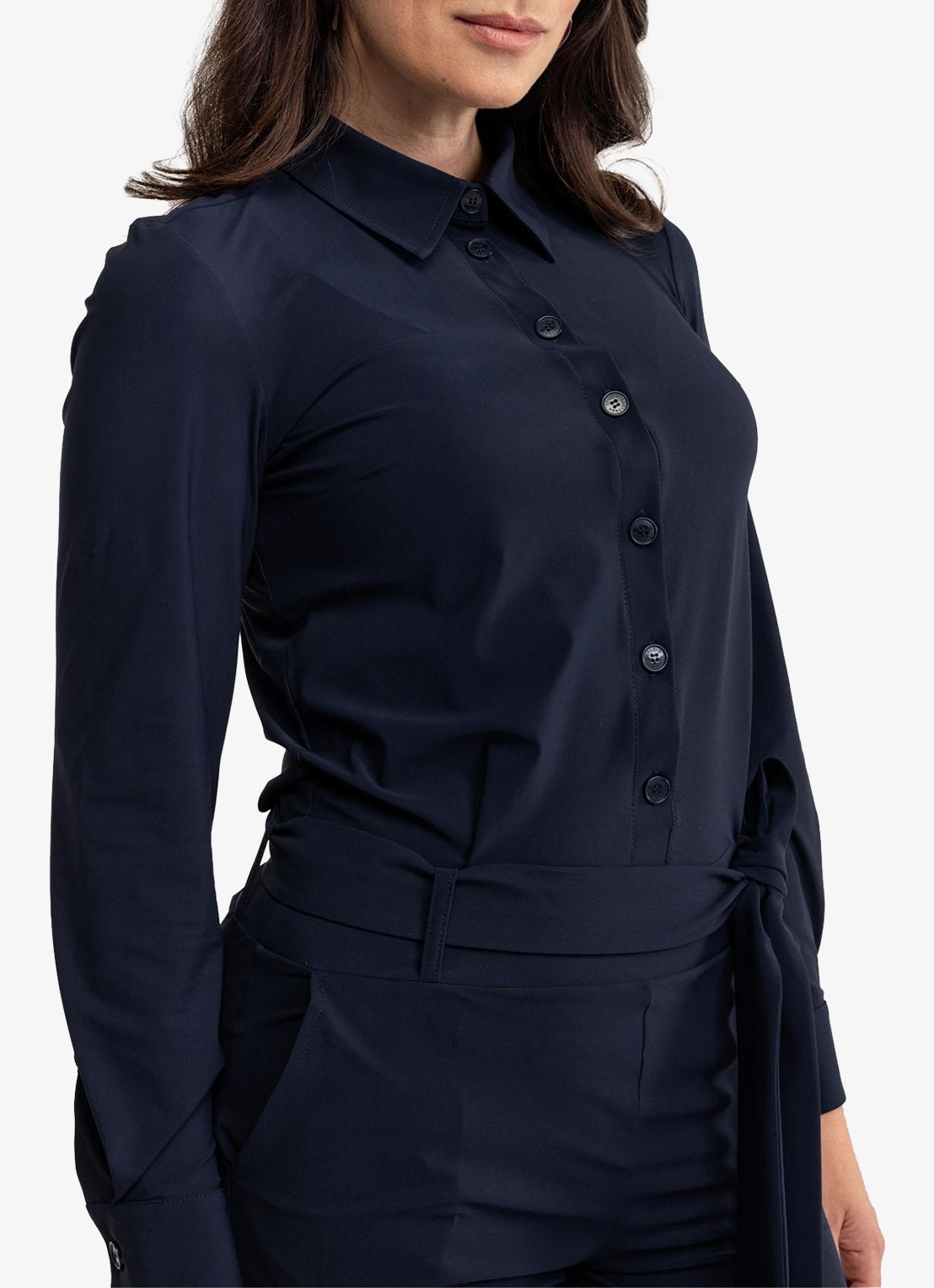 Studio Anneloes Angel straight fit jumpsuit met strikceintuur - detail 2 zwart