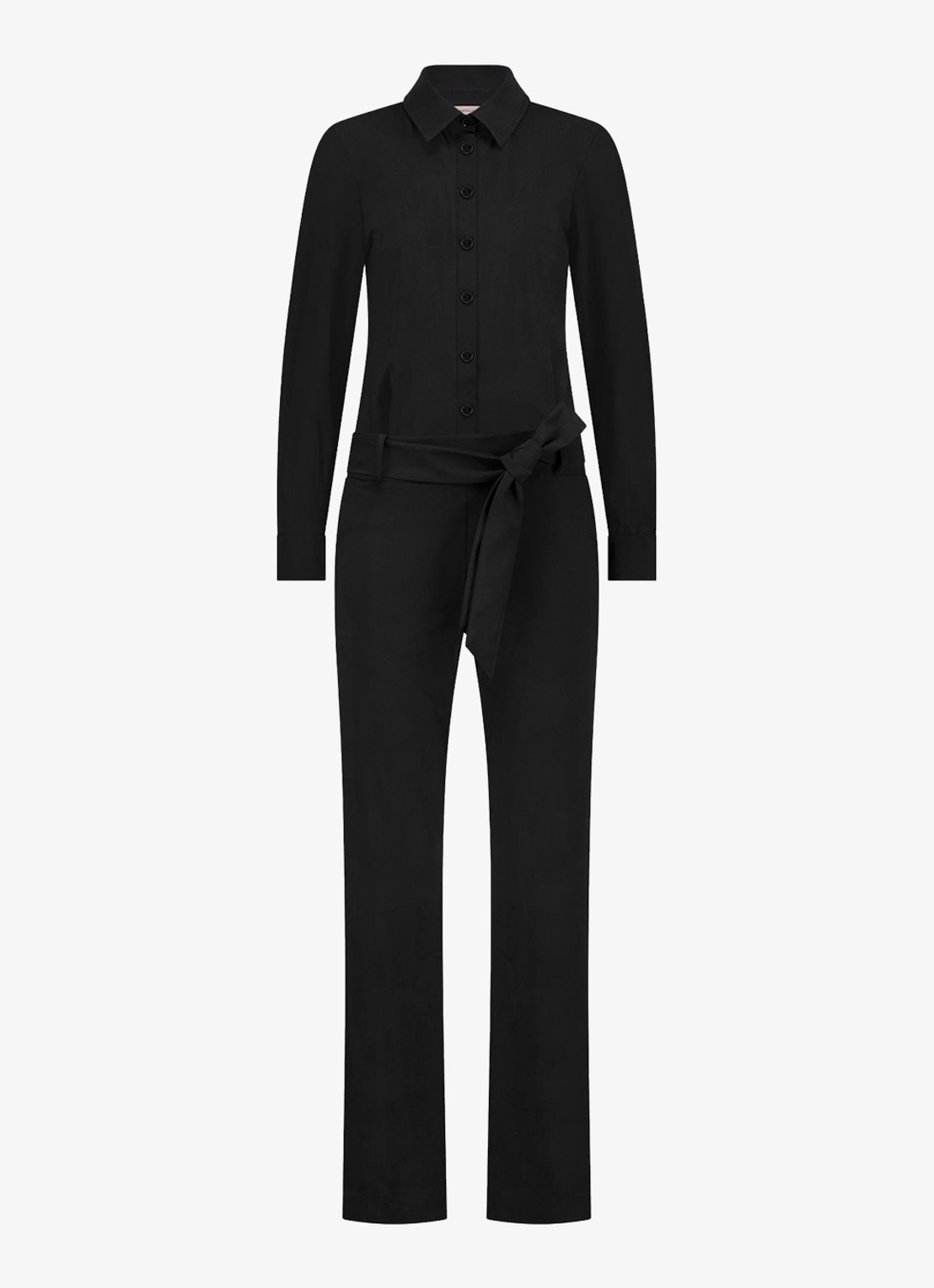 Studio Anneloes Angel straight fit jumpsuit met strikceintuur - voorkant 4 zwart