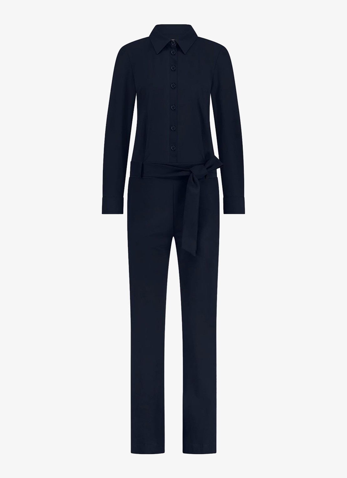 Studio Anneloes Angel straight fit jumpsuit met strikceintuur - voorkant 4 donkerblauw