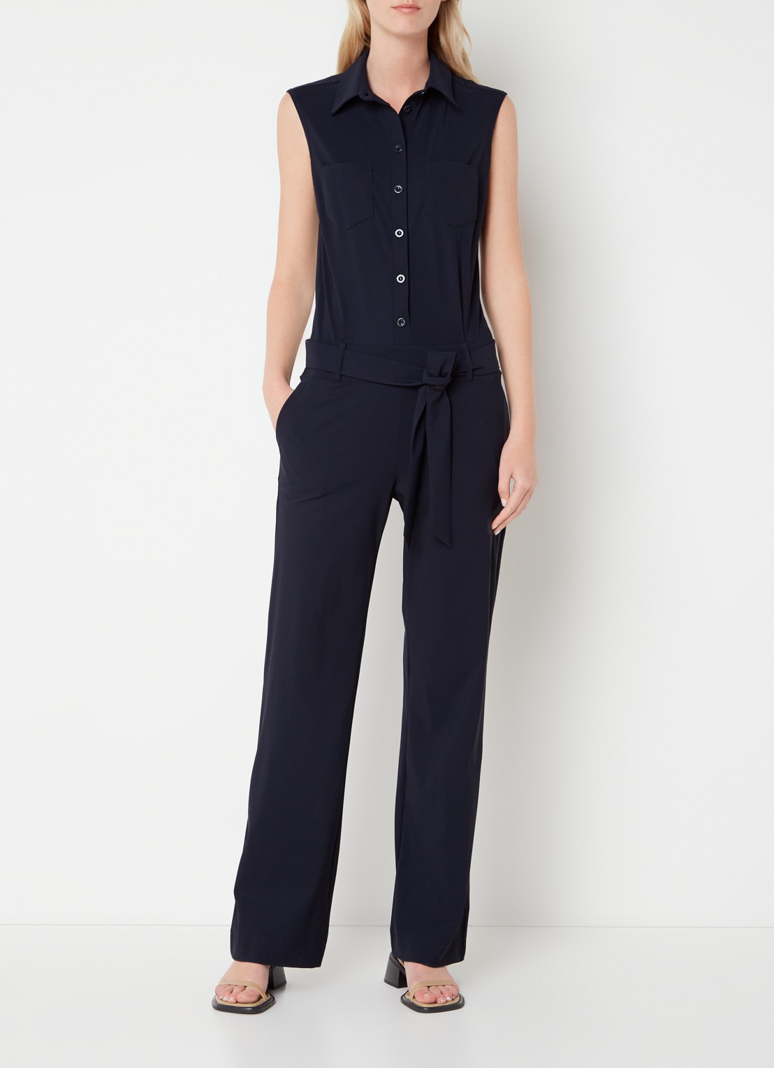 Studio Anneloes Angel straight fit jumpsuit van travelstof - detail 9 donkerblauw