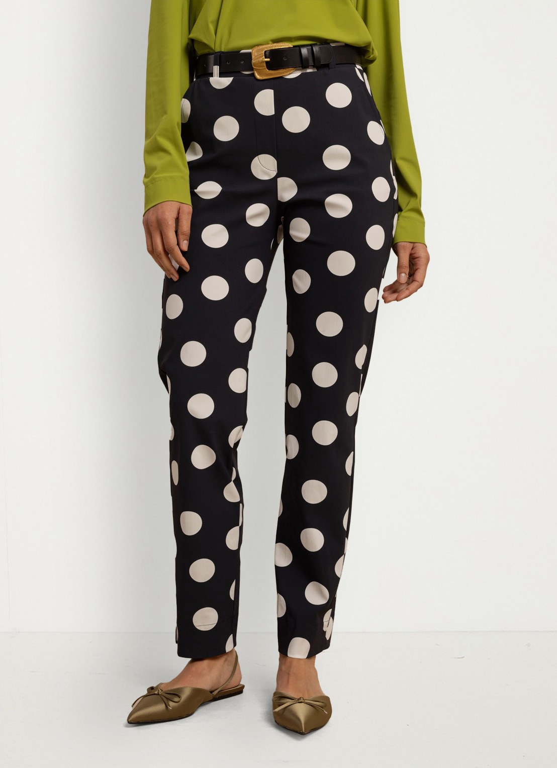 Studio Anneloes Anne high waist slim fit broek met stippenprint - detail 4 blauw