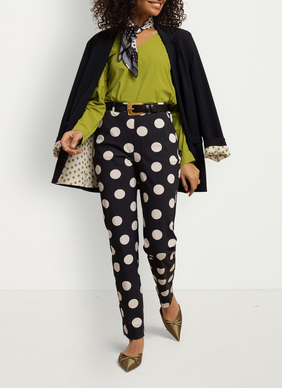Studio Anneloes Anne high waist slim fit broek met stippenprint - voorkant 3 blauw