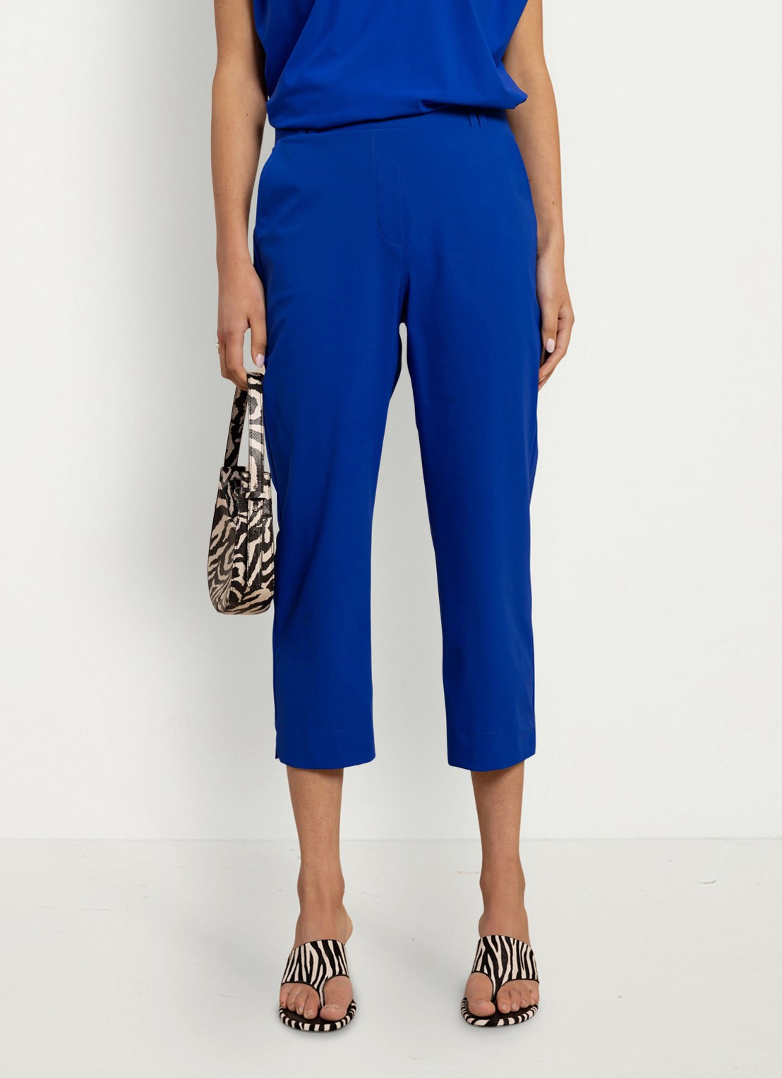 Studio Anneloes Anne straight fit mid waist capri broek - detail 4 blauw