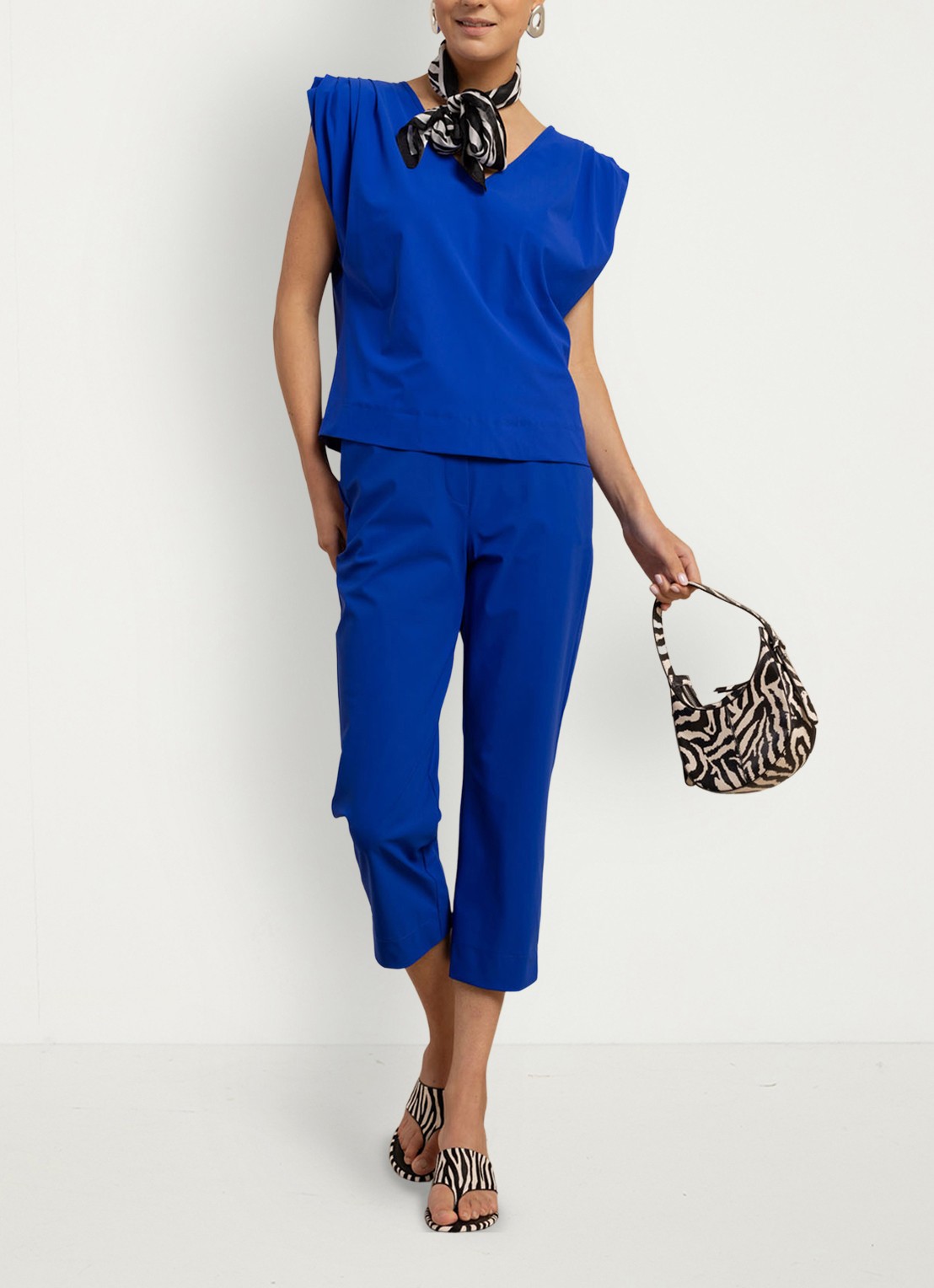 Studio Anneloes Anne straight fit mid waist capri broek - voorkant 2 blauw