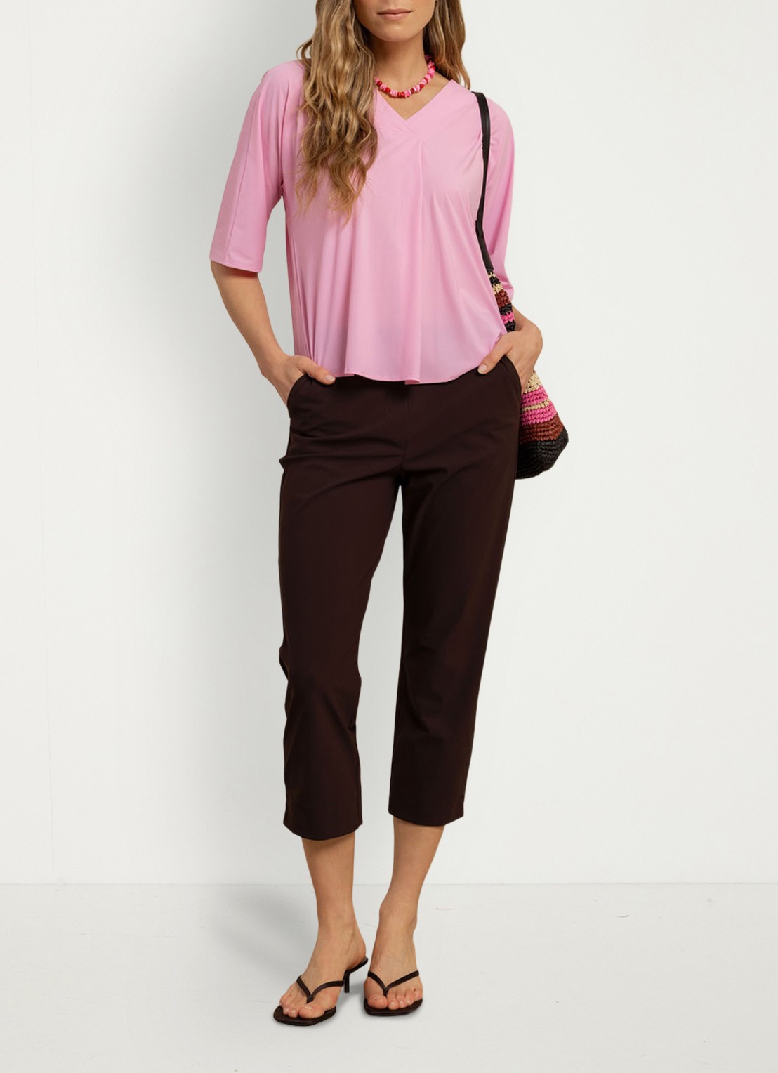 Studio Anneloes Anne straight fit mid waist capri broek - detail 5 bruin