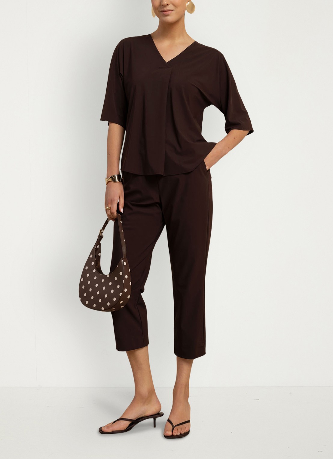 Studio Anneloes Anne straight fit mid waist capri broek - voorkant 2 bruin