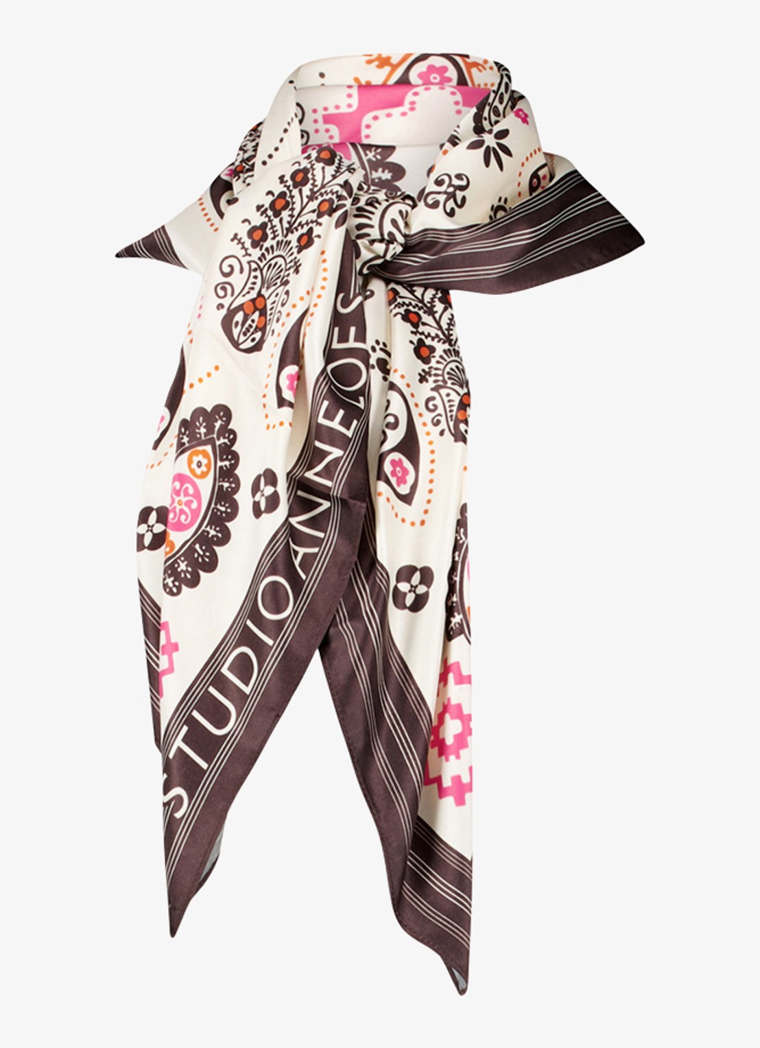 Studio Anneloes Anniversary sjaal met print - voorkant 2 bruin