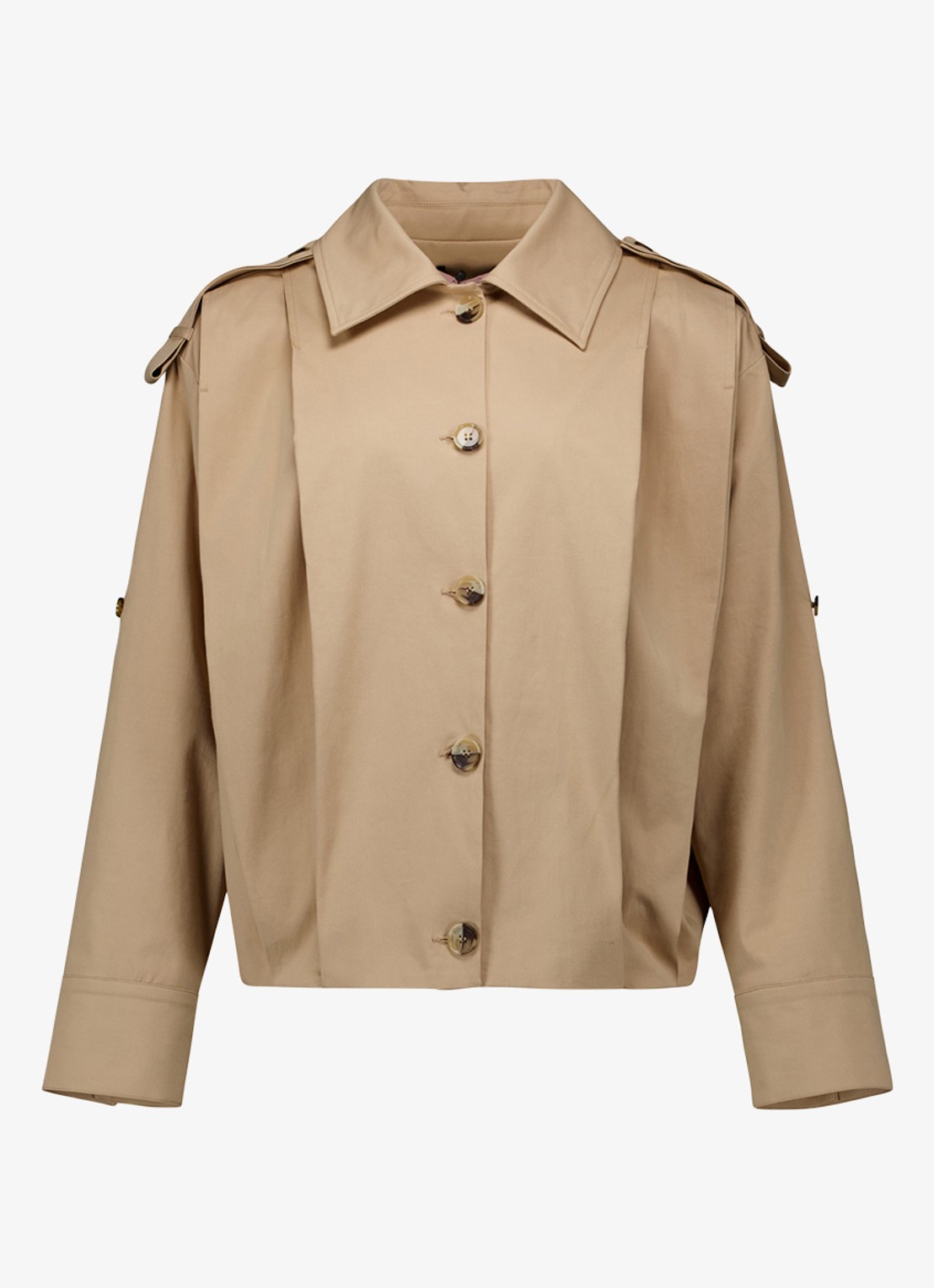 Studio Anneloes Atlas cropped single breasted trenchcoat met geplooid detail - voorkant 3 bruin
