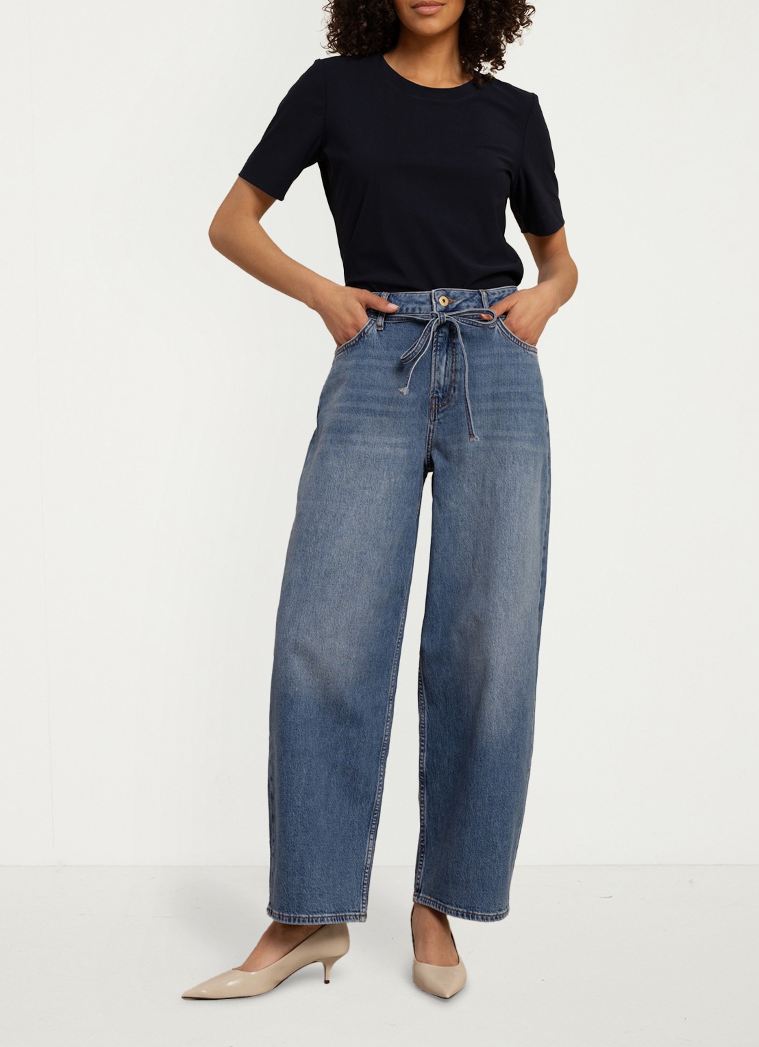 Studio Anneloes Babet high waist wide leg jeans met strikdetail - detail 3 lavendel