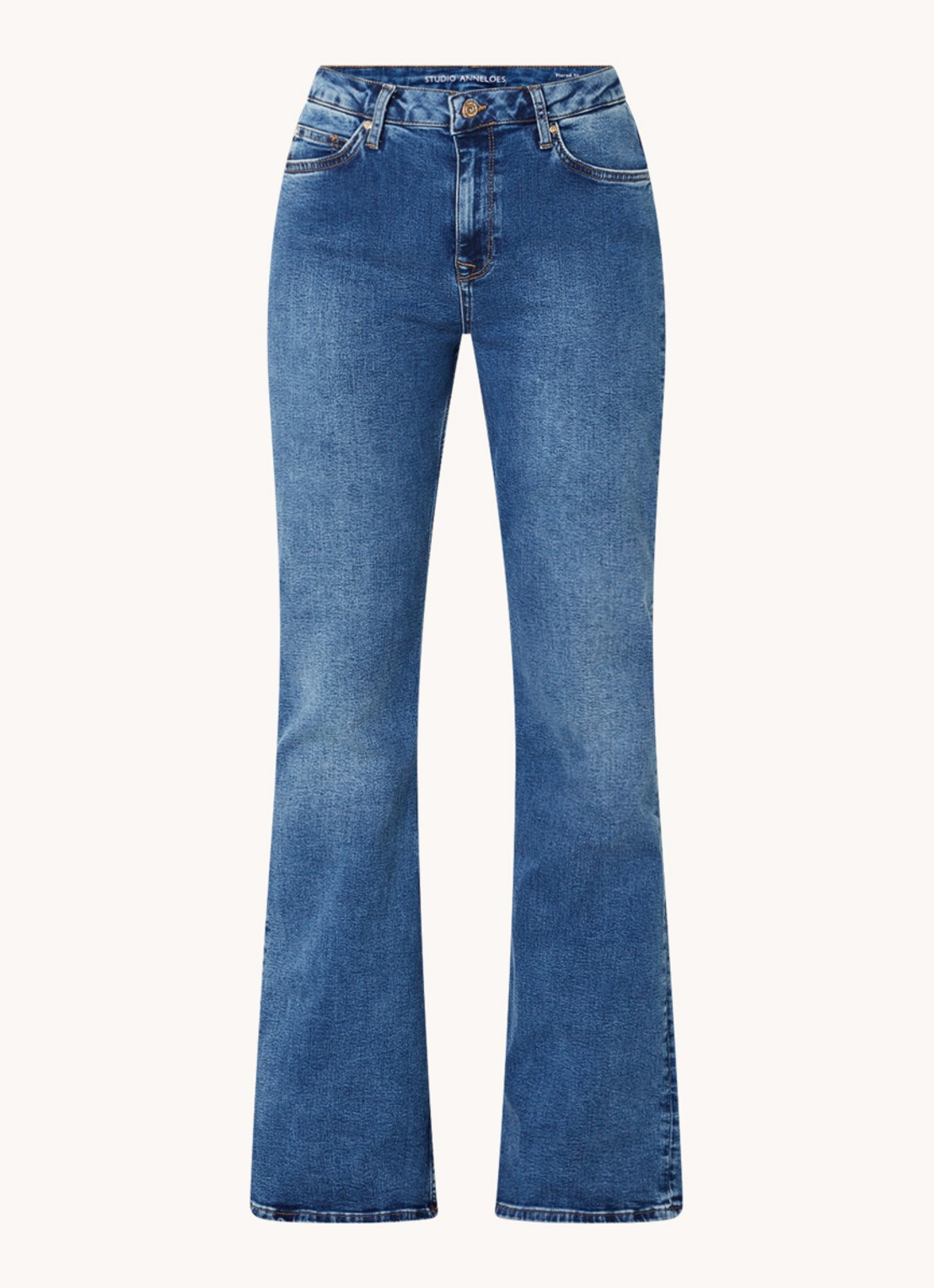 Studio Anneloes Belle mid waist flared jeans in  katoenblend - voorkant indigo