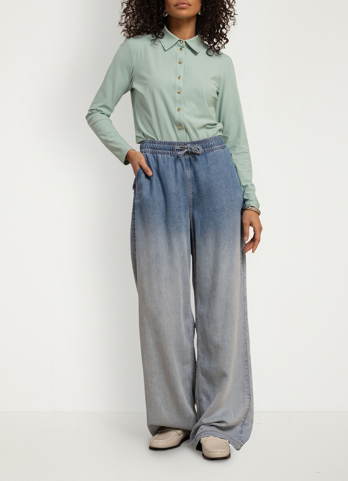 Studio Anneloes Bente loose fit jeans met trekkoord - voorkant 3 indigo