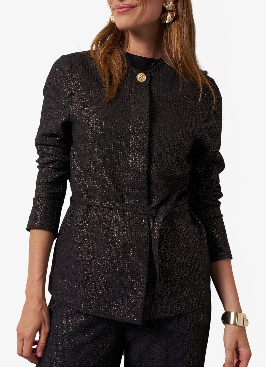 Studio Anneloes Blazer met lurex en strikceintuur - detail 4 zwart