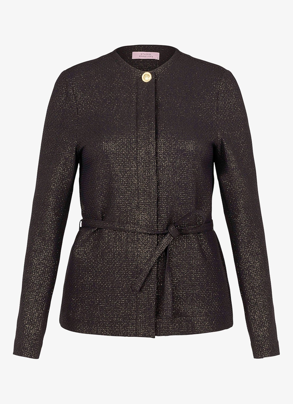 Studio Anneloes Blazer met lurex en strikceintuur - voorkant 2 zwart