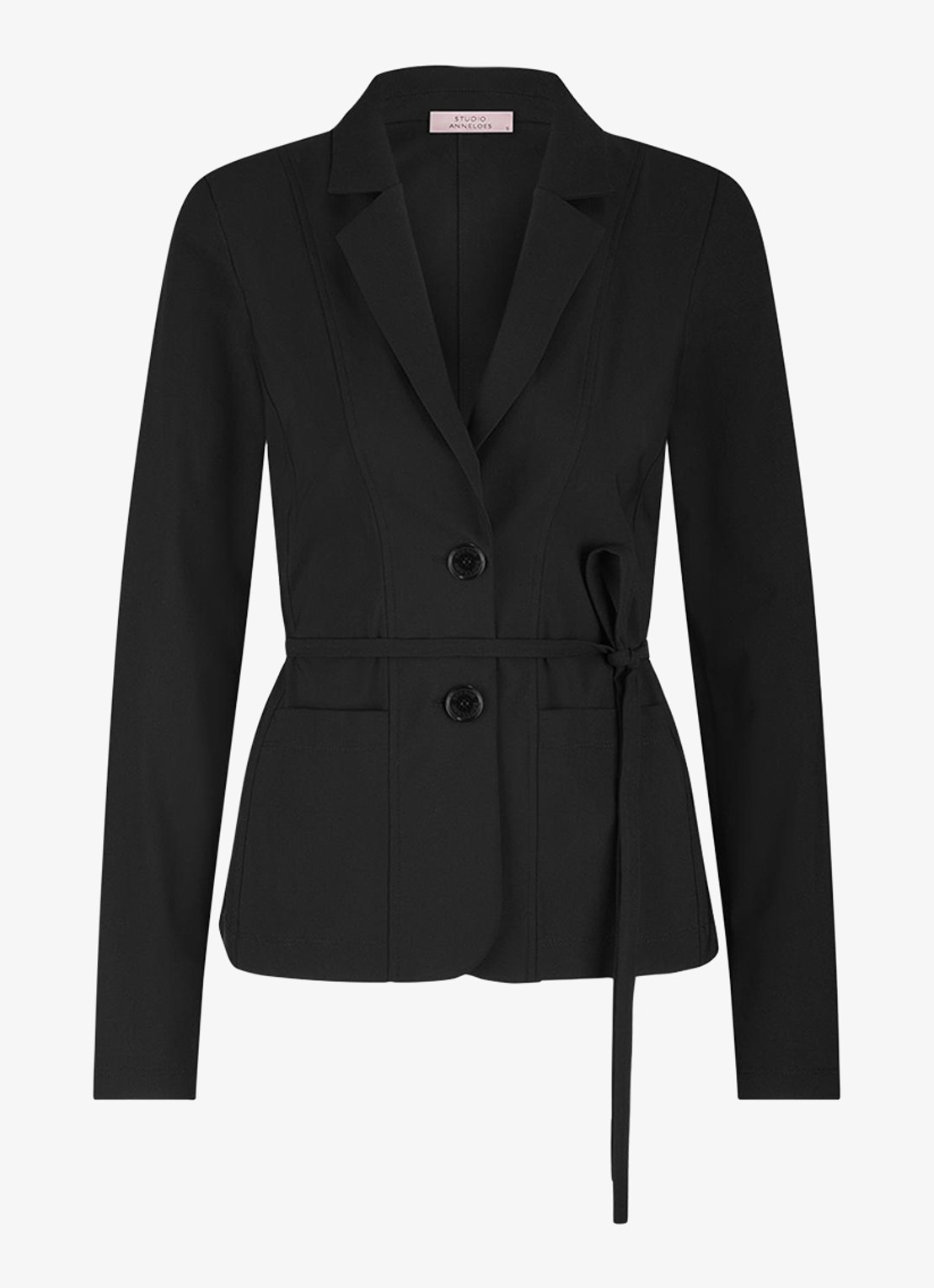 Studio Anneloes Blazer met strikceintuur en paspelzakken - voorkant 2 zwart
