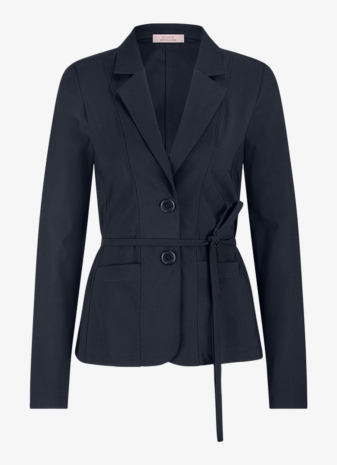 Studio Anneloes Blazer met strikceintuur en paspelzakken - voorkant blauw