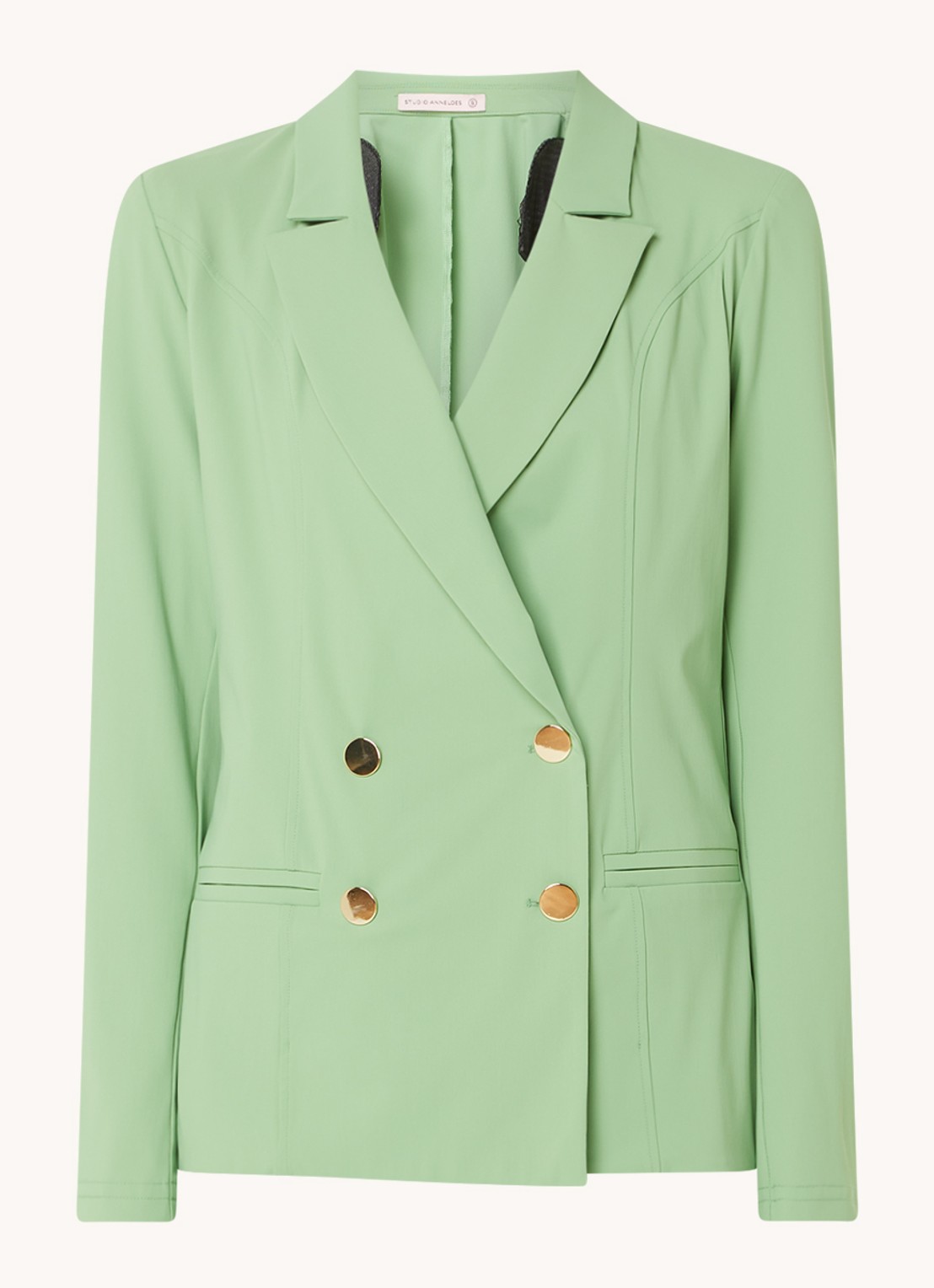 Studio Anneloes Blues Bonded double-breasted blazer van travelstof - voorkant 2 lichtgroen