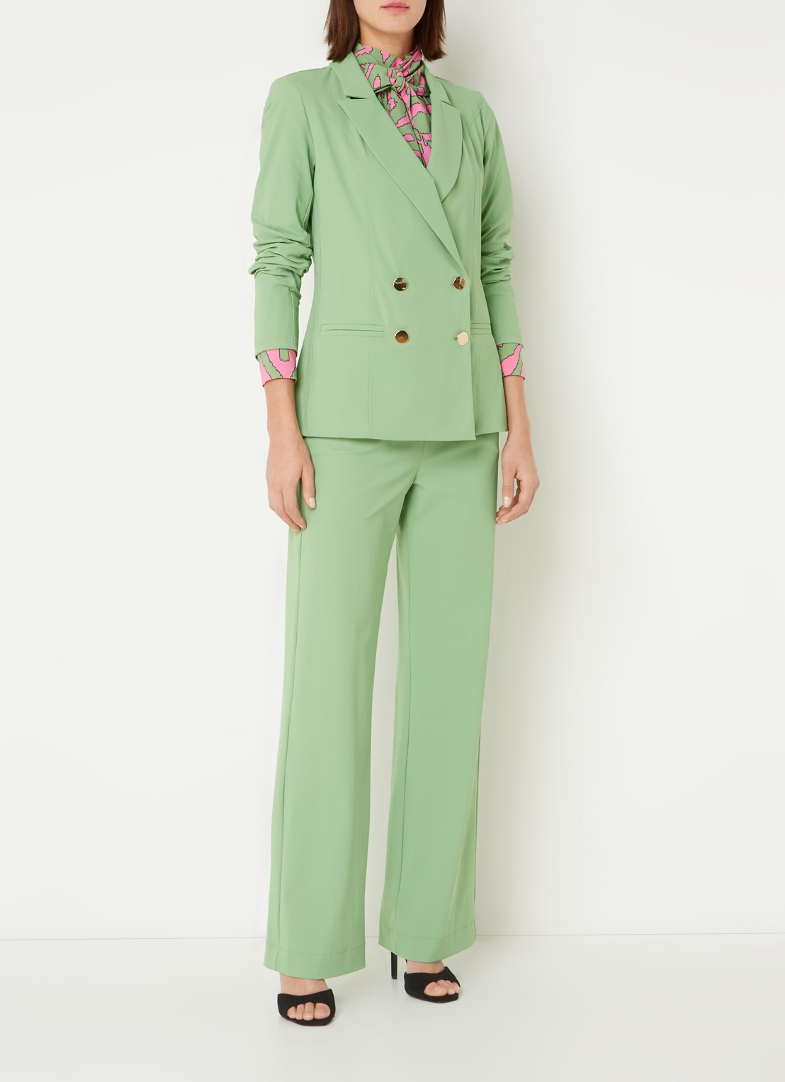 Studio Anneloes Blues Bonded double-breasted blazer van travelstof - voorkant 3 lichtgroen