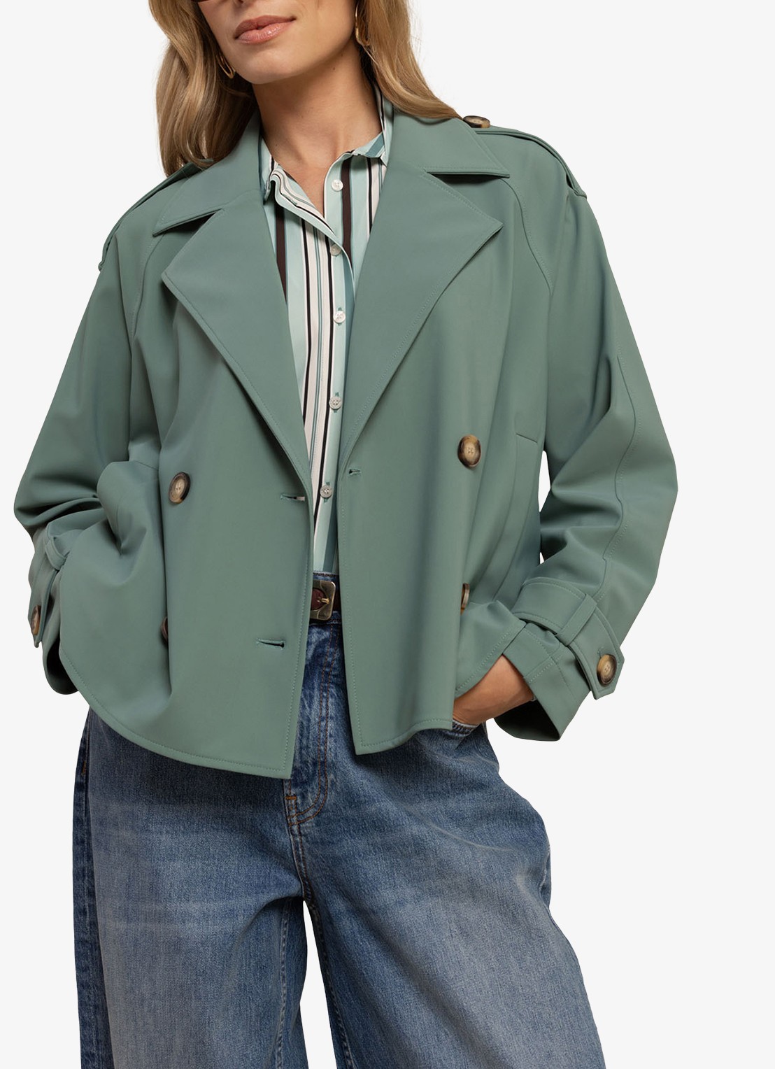 Studio Anneloes Cato trenchcoat met steekzakken - detail groen