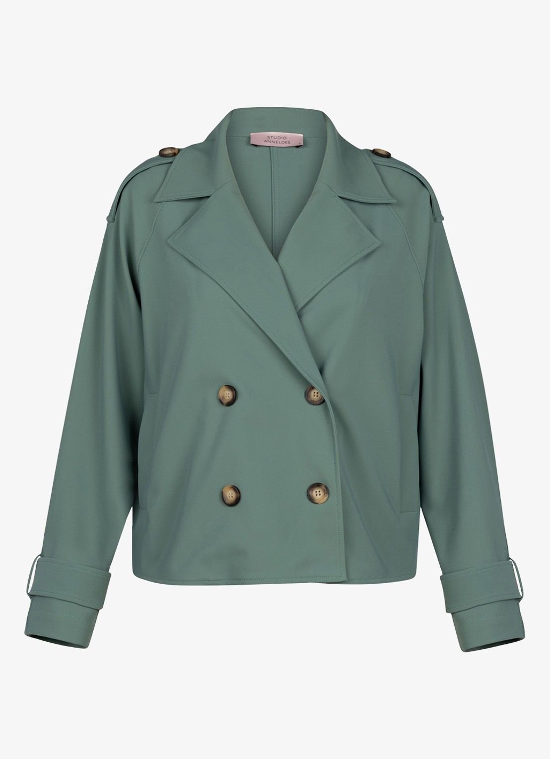 Studio Anneloes Cato trenchcoat met steekzakken - voorkant 3 groen