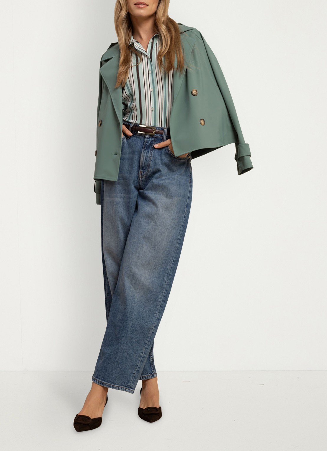 Studio Anneloes Cato trenchcoat met steekzakken - voorkant 4 groen