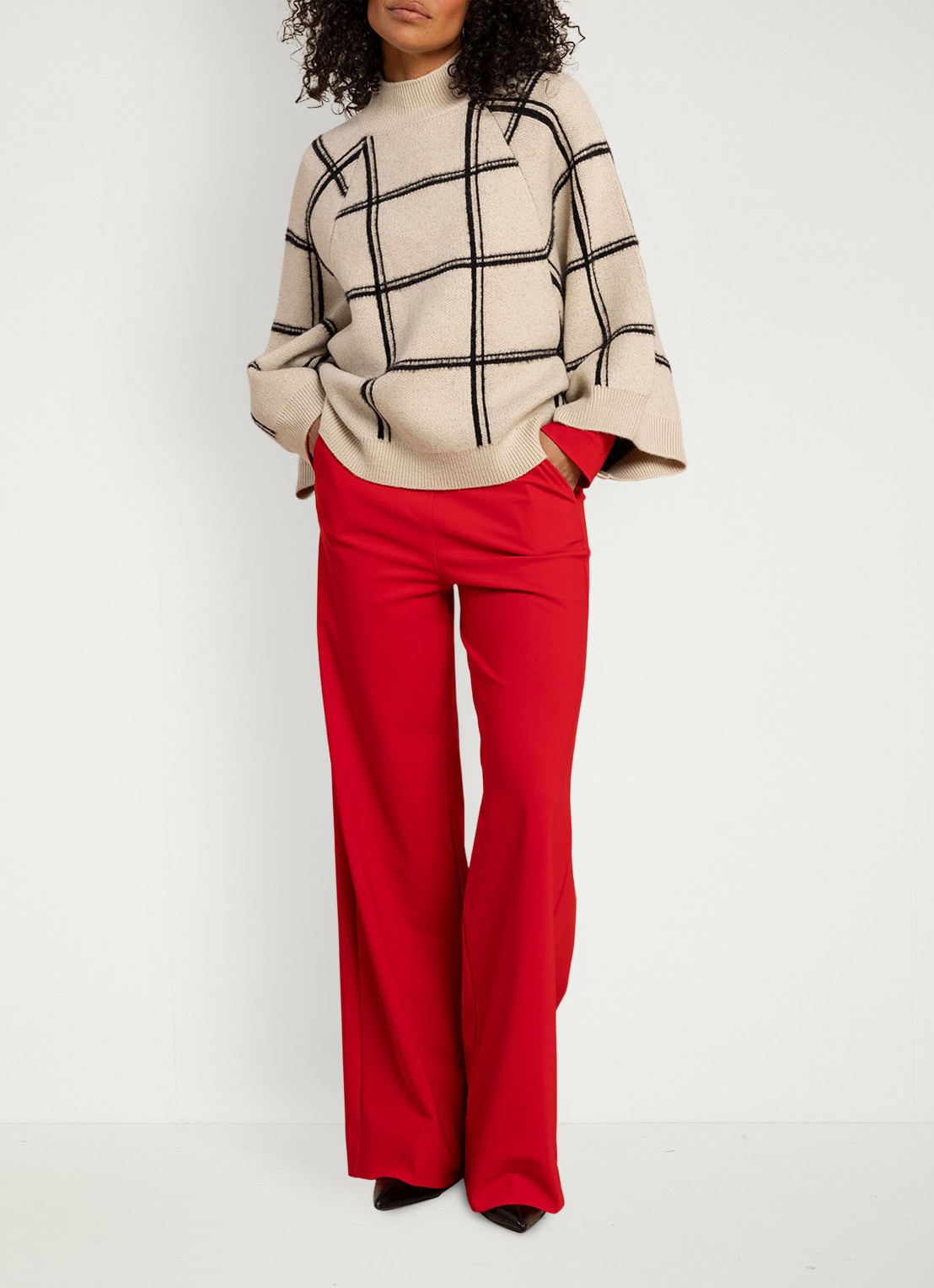 Studio Anneloes Cecile pullover met ruit dessin - voorkant 2 beige