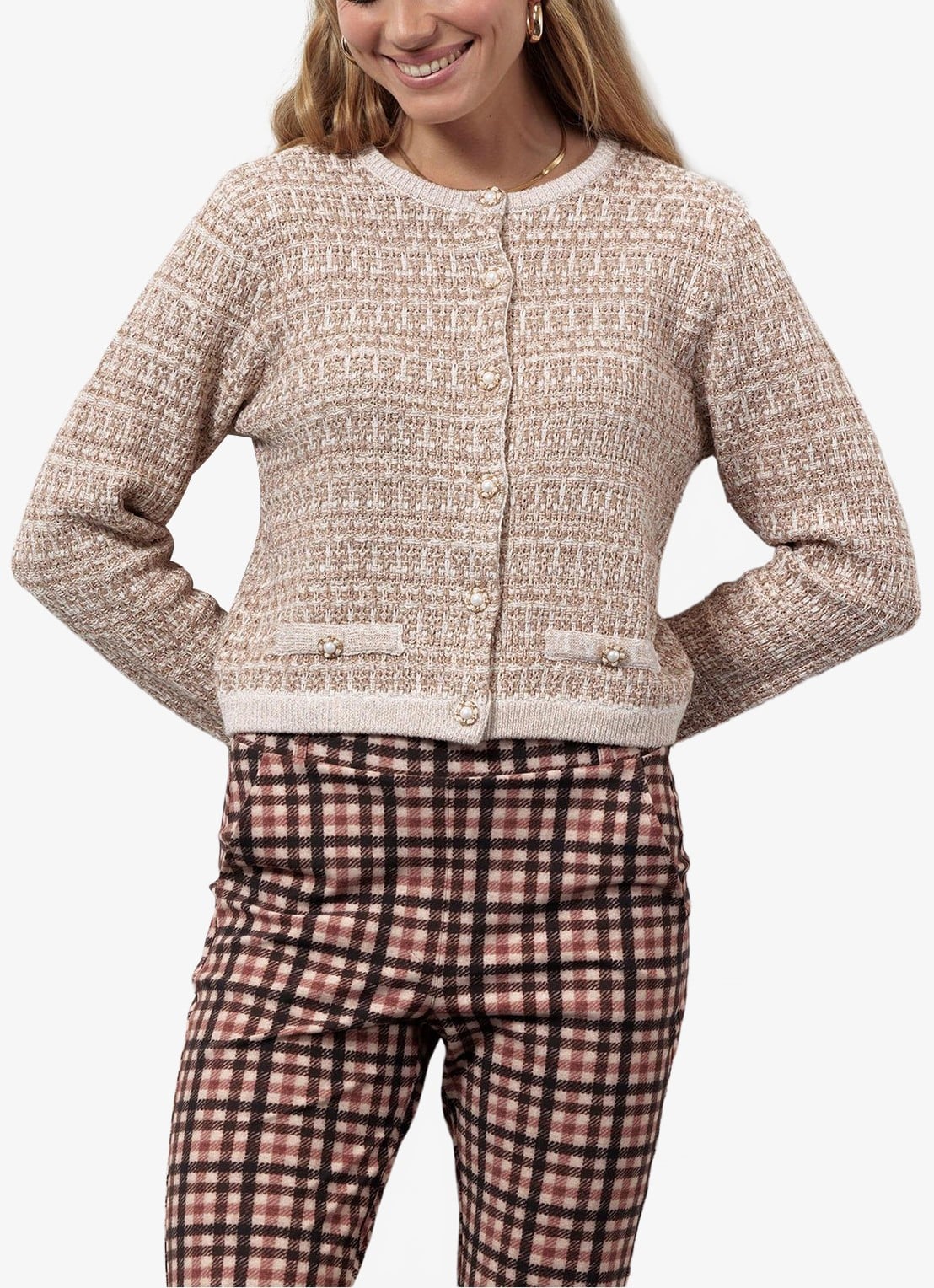 Studio Anneloes Chandra grofgebreid vest met tweed-look en lurex - detail 3 goud