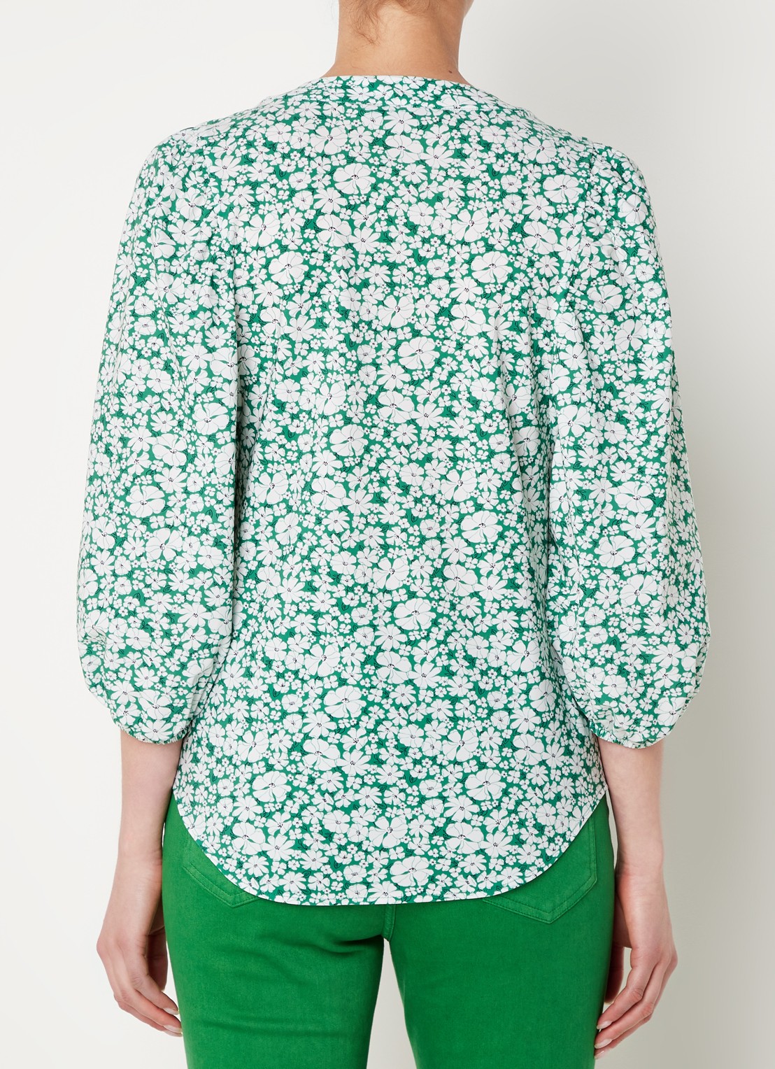 Studio Anneloes Cher blouse van travelstof met bloemenprint - achterkant 4 groen