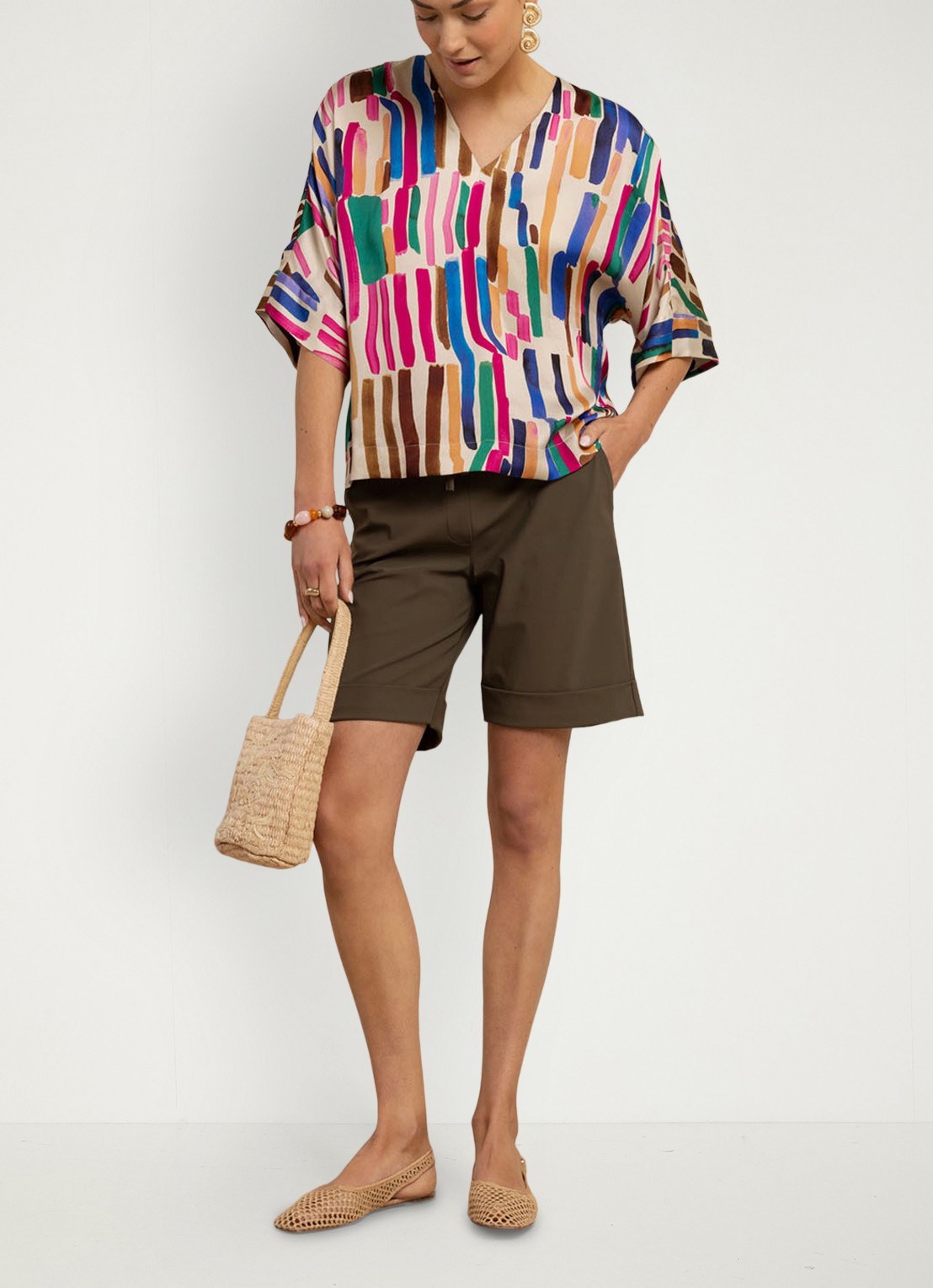 Studio Anneloes City high waist straight fit korte broek met steekzakken - detail 5 donkergroen
