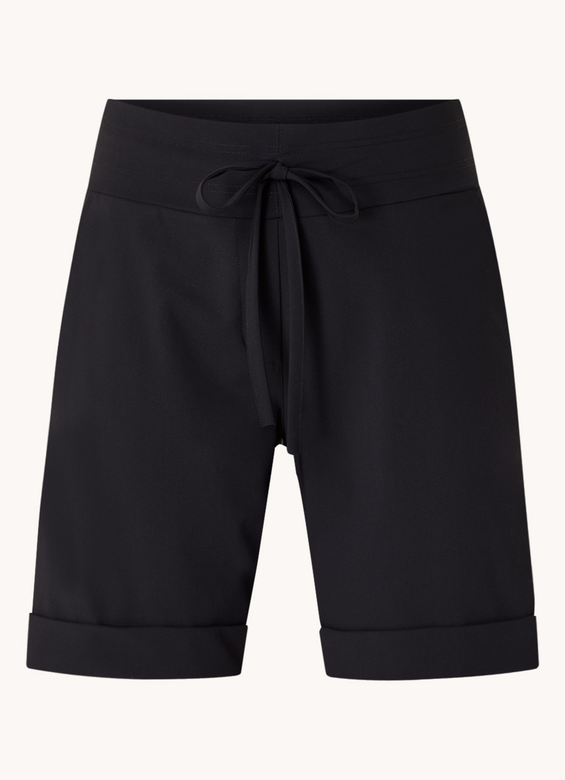 Studio Anneloes City mid waist wide fit korte broek van travelstof - voorkant 3 zwart