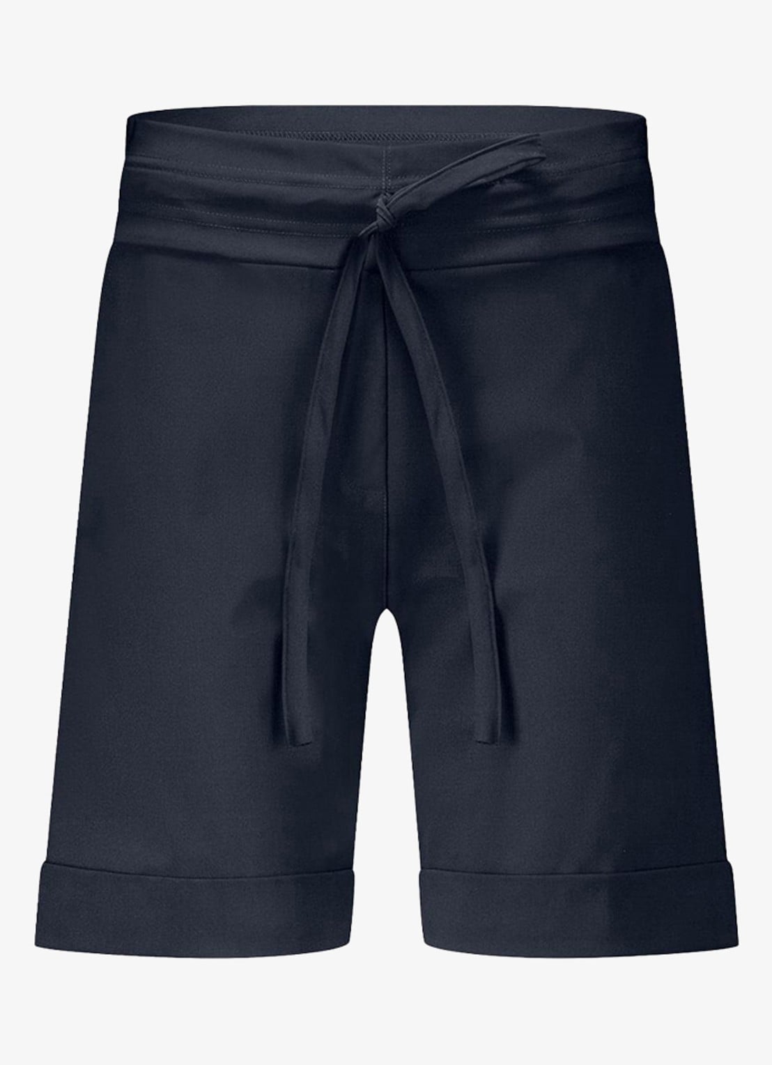 Studio Anneloes City mid waist wide fit korte broek van travelstof - voorkant donkerblauw