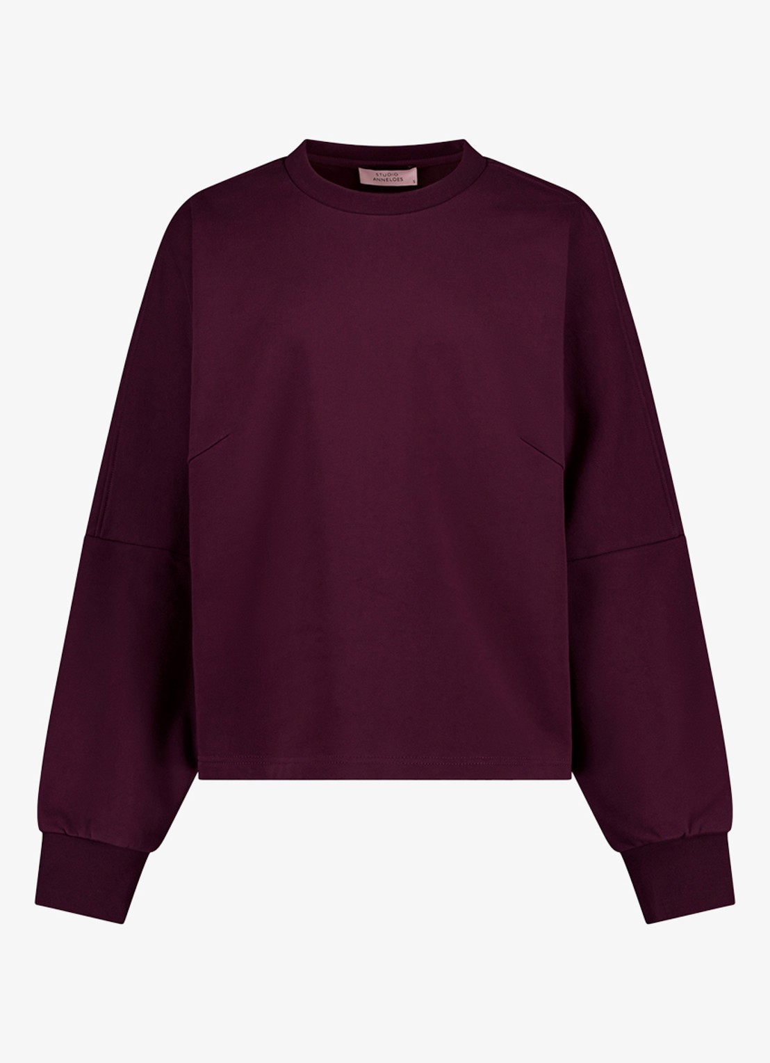 Studio Anneloes Costa ls round neck sweater - voorkant 4 aubergine