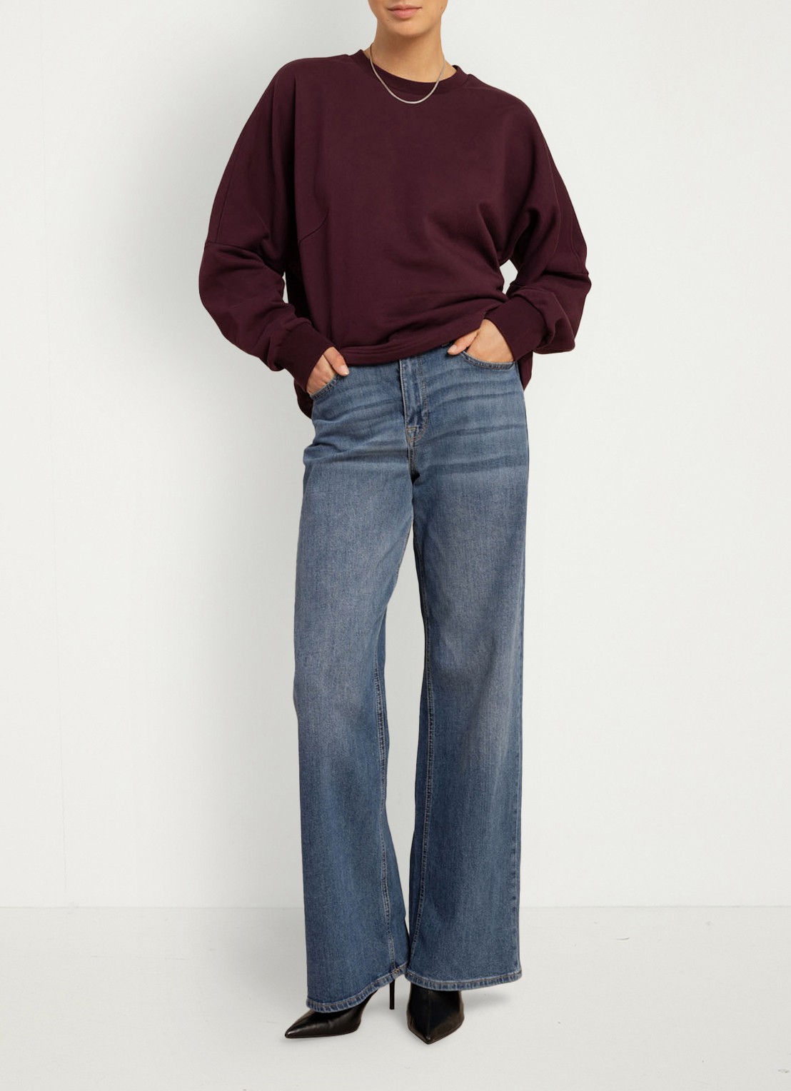 Studio Anneloes Costa ls round neck sweater - voorkant 5 aubergine