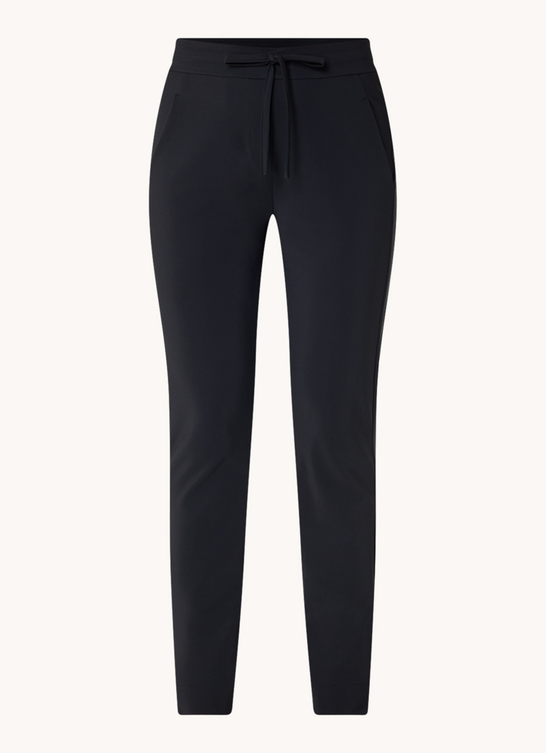 Studio Anneloes Downstairs Bonded mid waist slim fit broek van travelstof - voorkant 2 zwart
