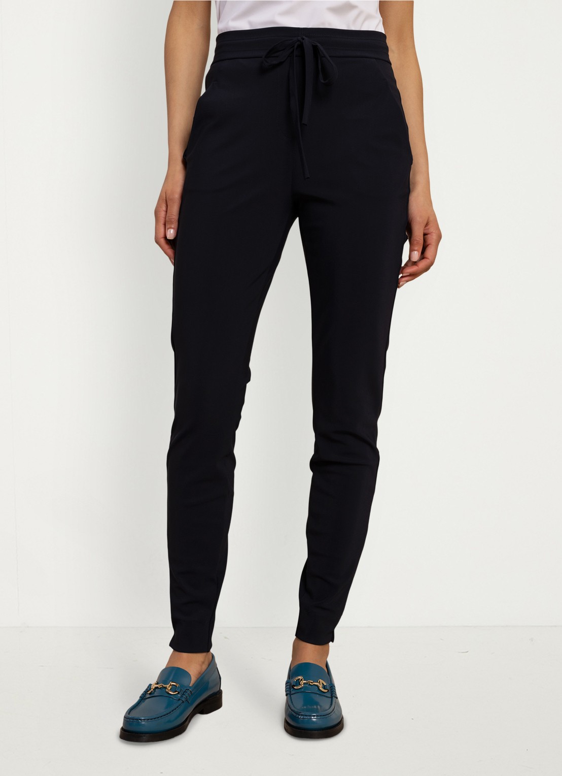Studio Anneloes Downstairs high waist broek met trekkoord - detail 2 donkerblauw