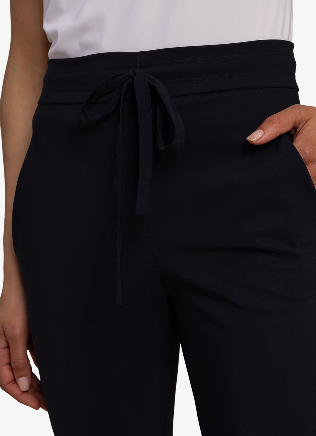 Studio Anneloes Downstairs high waist slim fit pantalon met trekkoord - detail 4 donkerblauw