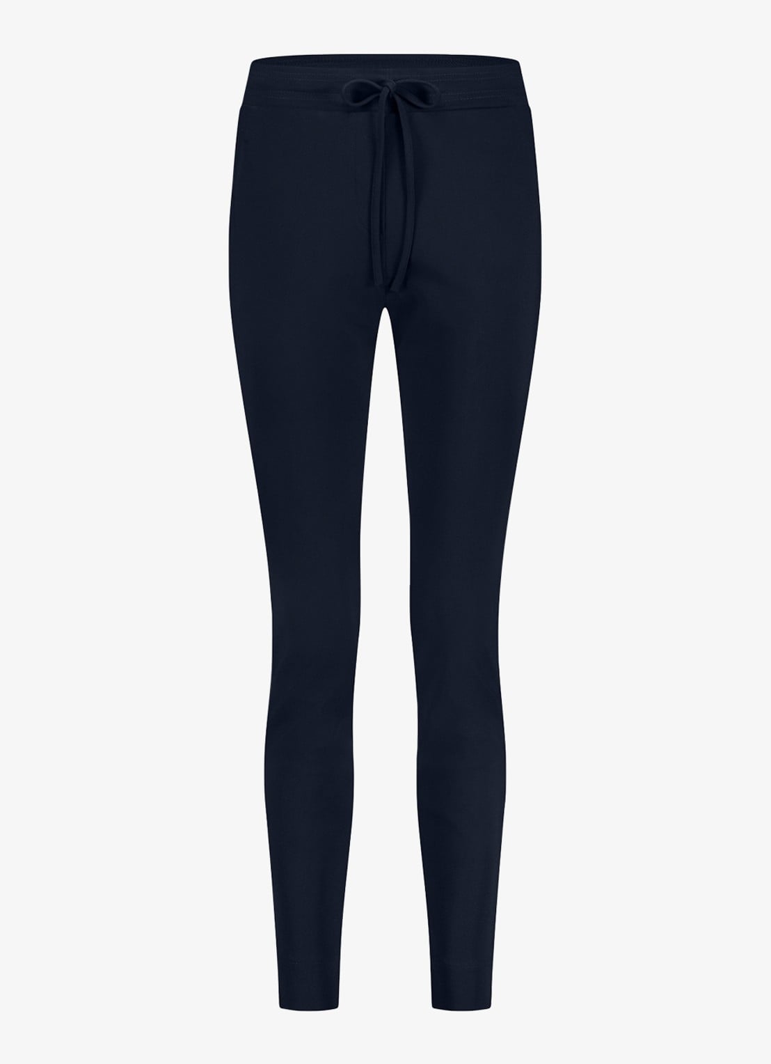 Studio Anneloes Downstairs high waist slim fit pantalon met trekkoord - voorkant donkerblauw