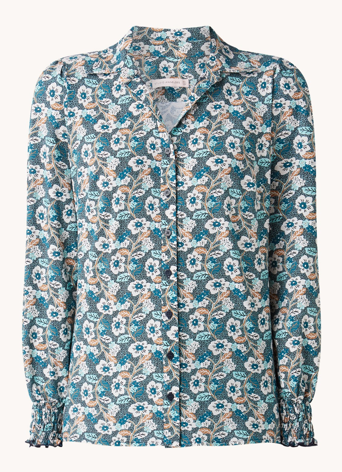 Studio Anneloes Edey blouse van travelstof met bloemenprint - voorkant 3 mint