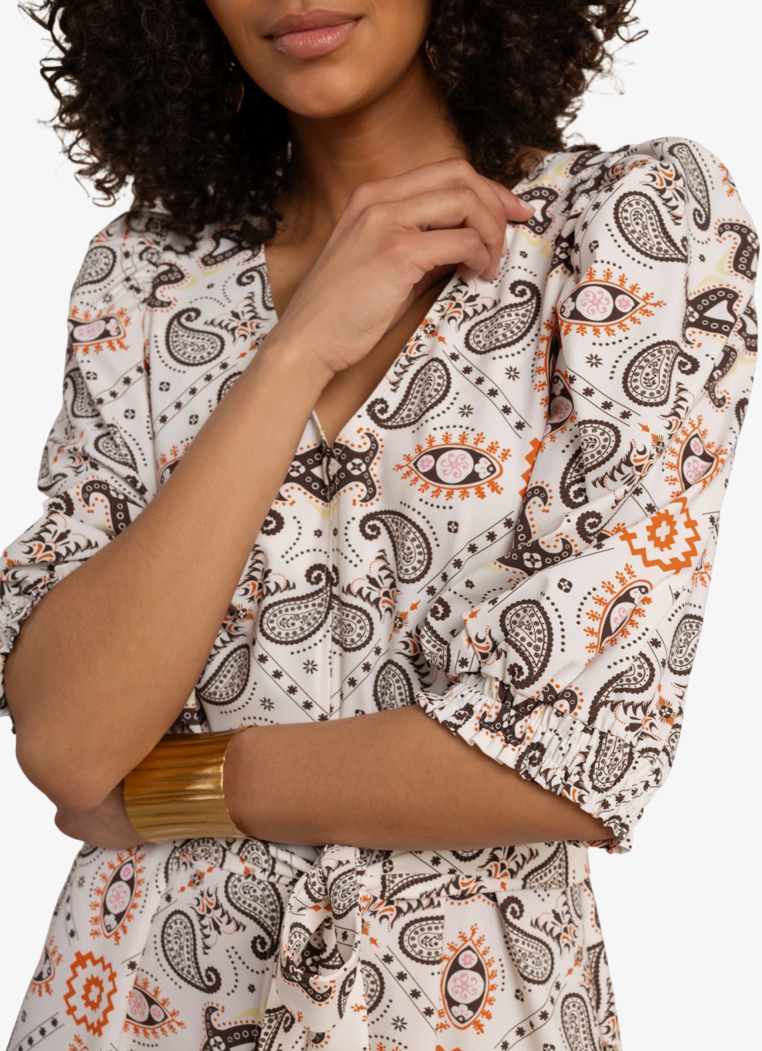 Studio Anneloes Emira maxi jurk met pofmouw en strikceintuur - detail creme
