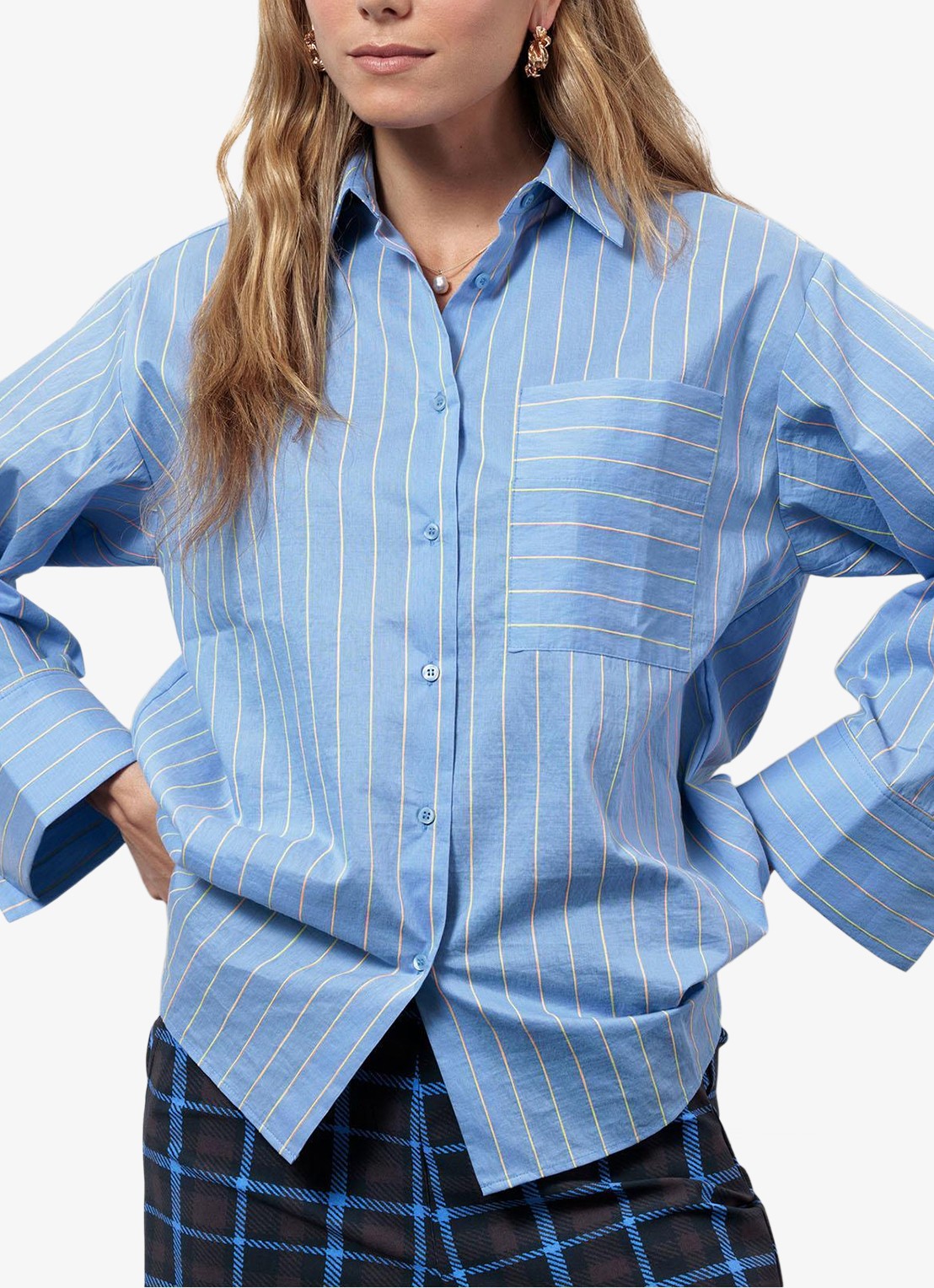 Studio Anneloes Erin blouse met streepprint - detail 3 blauw
