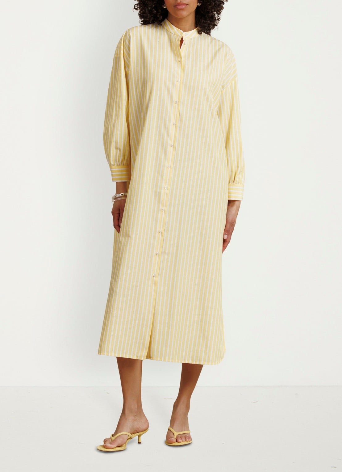 Studio Anneloes Esti midi blousejurk met streepprint - voorkant 4 geel