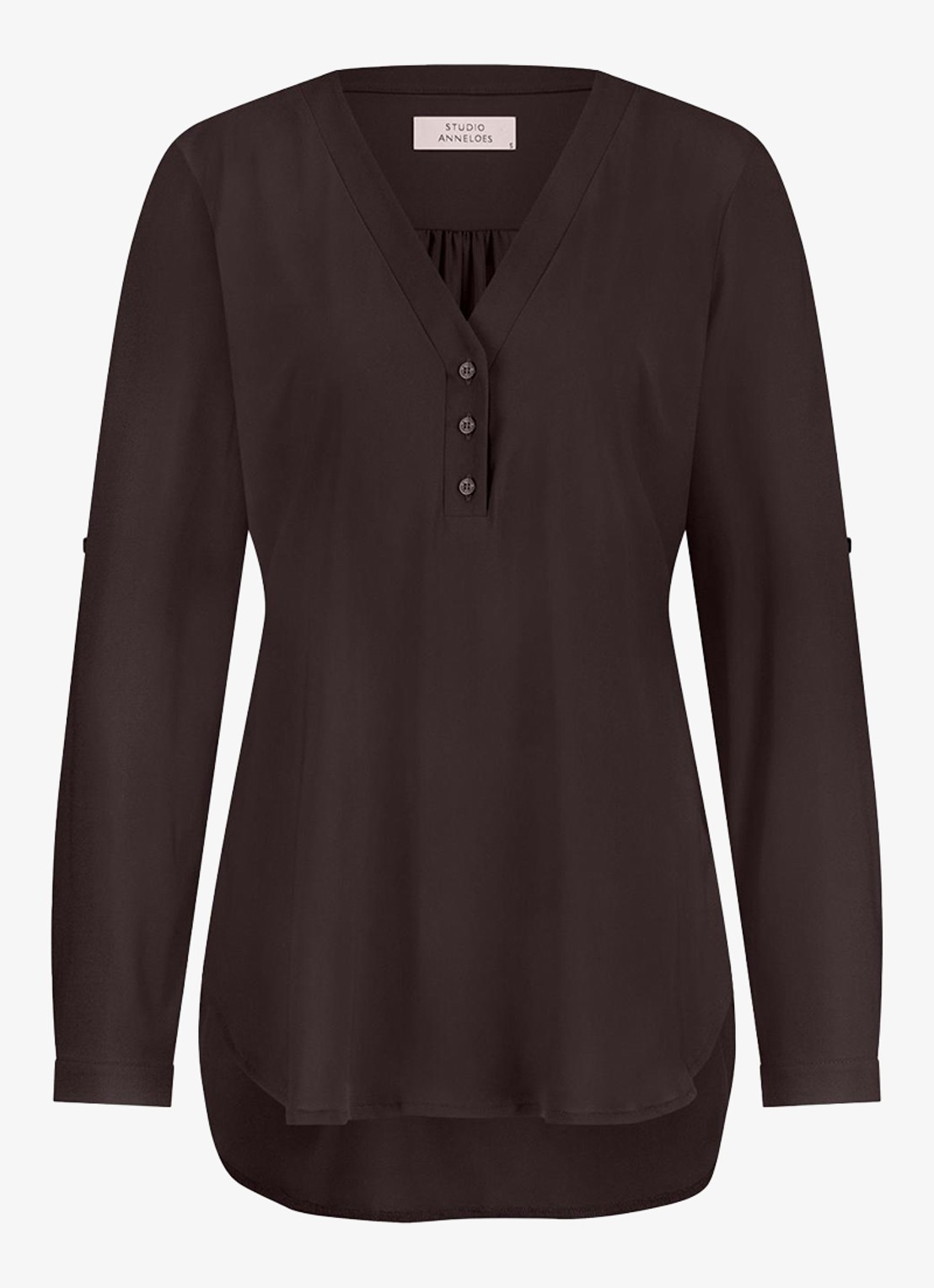 Studio Anneloes Evi blouse met plooidetails - voorkant donkerbruin